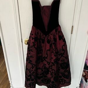 Vintage Scott McClintock Strapless Black / Burgundy Floral Corset & Bow Dress, 4